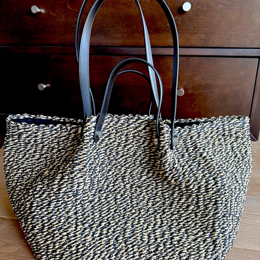 ALL SAINTS Allington Straw Tote Bag Black and Natural